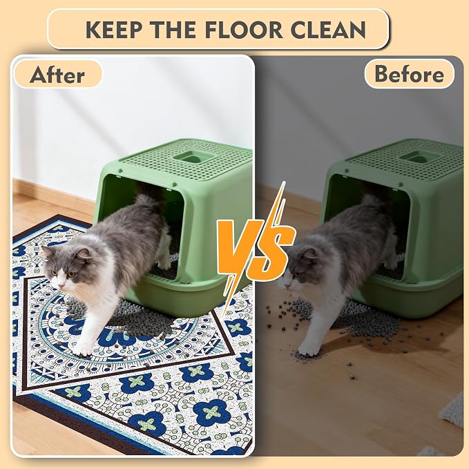 Jumbo Cat Litter Mat Catcher 35"x24" | Ultra-Absorbent Litter Box Rug with PVC Mesh | Non-Slip Cat Rug for litter box, Washable Kitty Litter Mat For Indoor,Garden