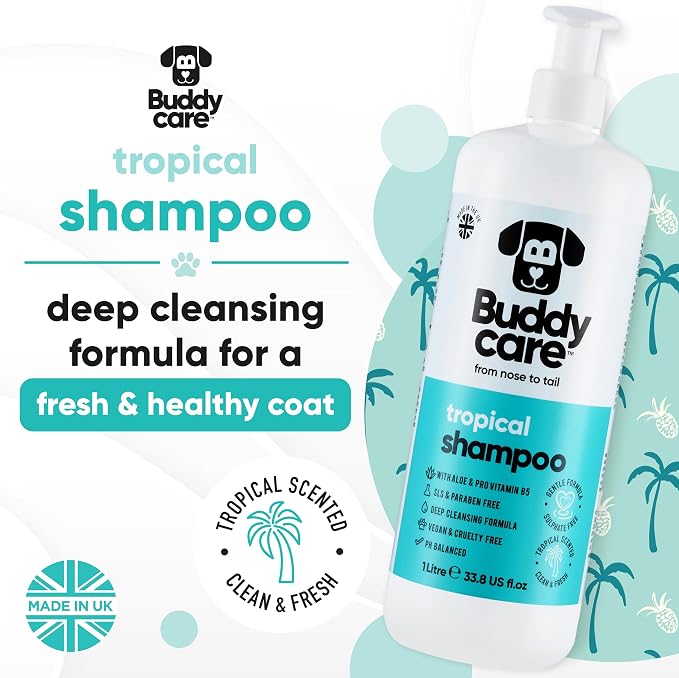 Tropical Dog Shampoo by Buddycare | Deep Cleansing Shampoo for Dogs | Tropical Scented | with Aloe Vera and Pro Vitamin B5 (33.8oz)
