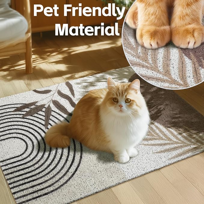 Cat Litter Mat Litter Trapping Mat, 40"x30" Waterproof Urine Proof Litter Box Mat Catcher Mat Non-Slip Washable for Kitty Kitten, Brown