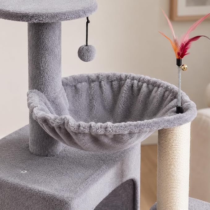 HUITREE 45in Cat Tree Tower with Big Condo for Indoor Cats,Cat Tower with Scratching Post,Scratching Board and Cat Toys,Multi-Level,Small Space,Transformer Cat Tree (338G)