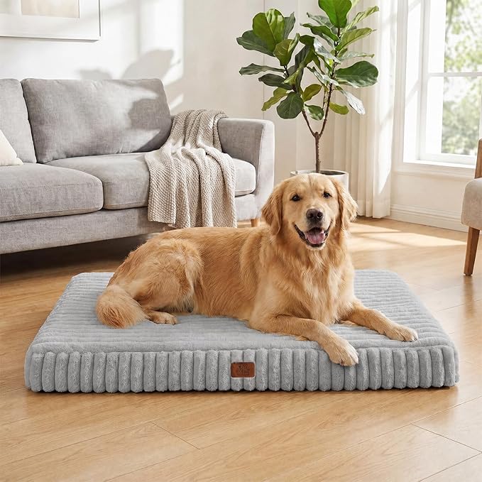 Orthopedic Dog Bed for Extra Large Dog, Waterproof Pet Bed for Crate,Non-Slip Bottom and Egg-Crate Foam with Removable Washable Cover Crate Bed,Grey,41"x27"x4"