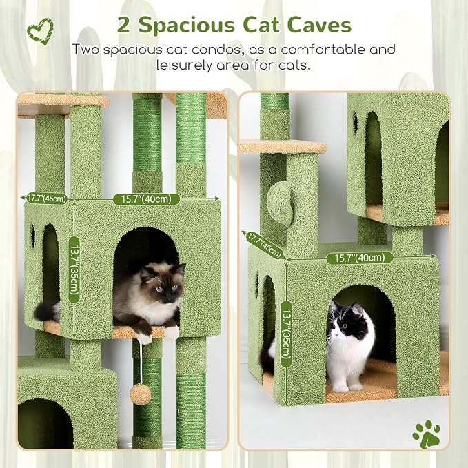 Globlazer Heavy Duty Cactus Cat Trees for Big Cats Maine Coon, F61, Green | Cat Tower for Indoor Large Adult Cats with Scratching Post, Extra Large Top Perch, Cat Condos, 61inch