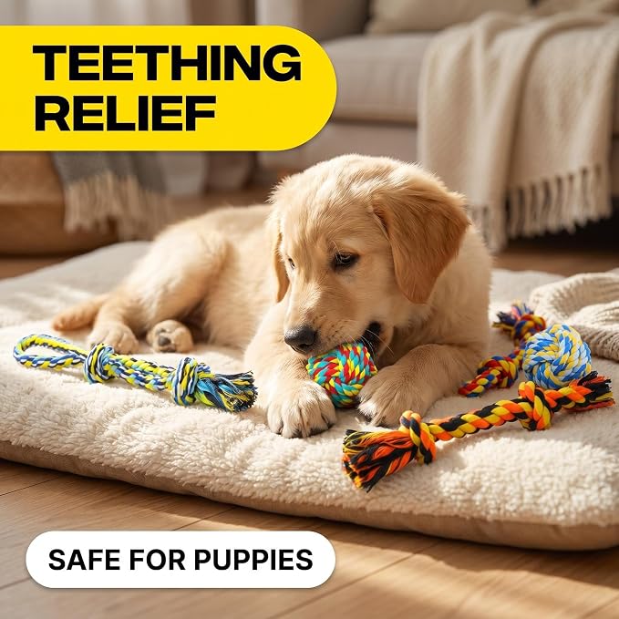 Speedy Panther 9 Pack Large Dog Rope Toys for Aggressive Chewers, 5 Knots Indestructible Chew Toy Kit for Medium Large Dogs, Puppy Teething Tug Toy, Colourful Cotton Dog Rope Toys