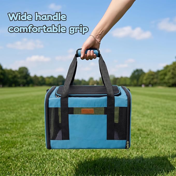 YUNIQUE Soft-Sided Cat & Dog Carrier for Pets Up to 15 Lbs, Airline Approved Collapsible Travel Puppy Carrier with Lightweight Fabric Design (Blue)