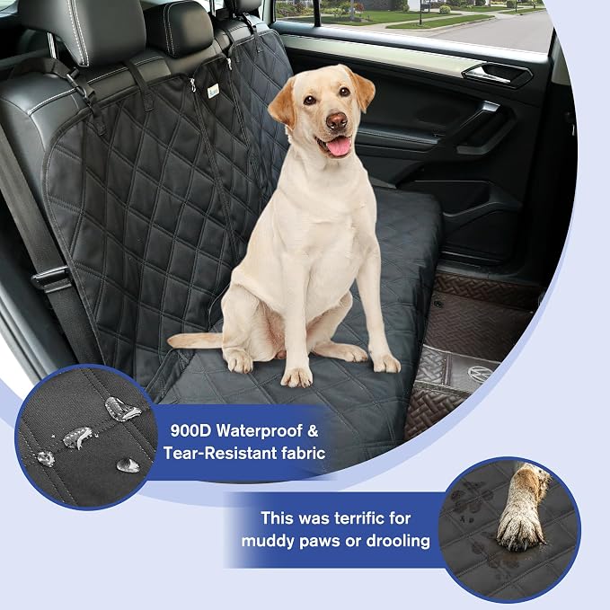 ALLANSING XL Back Seat Cover for Full‑Size Trucks Rear Bench, Zippered Center Armrest Opening, Heavy Duty 900D Waterproof Non‑Slip Car Seat Protector for Messy Kids & Drooling Dogs, Easy Clean (Black)