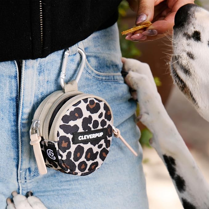 Snackpack Double Insulated Dog Treat Pouch – 1.5 Cup, 2 Pockets – Leopard