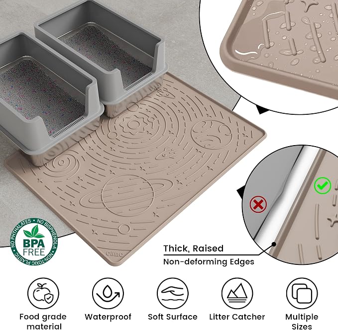 OHMO Cat Litter Mat Large Litter Box Mat, 31.5x23.6 Beige, Premium BPA-Free Silicone Rubber Kitty Litter Mat for Litter Box, High Edge Scatter Control Non-Slip Waterproof Litter Trapping Mat