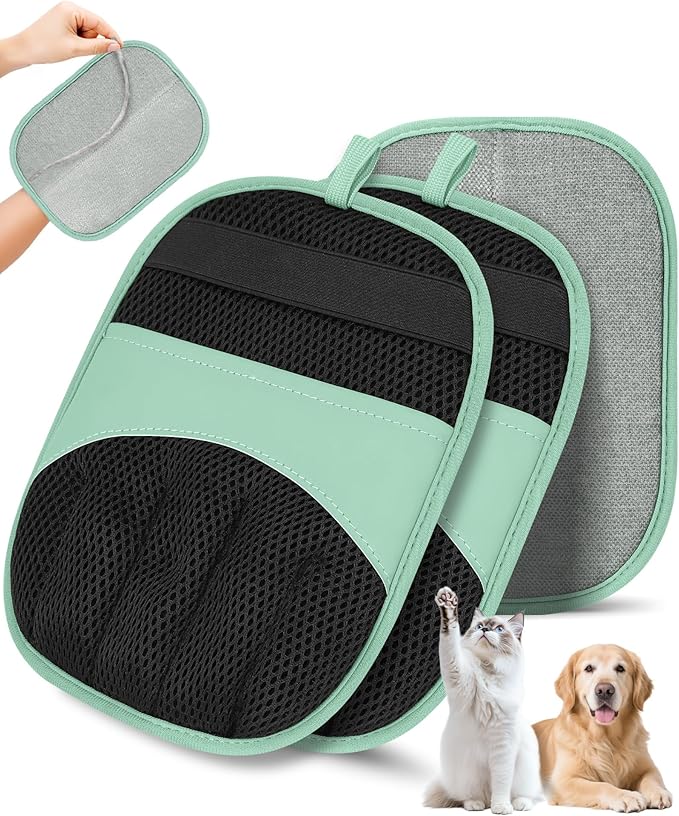 Magic Brush Glove Pet Hair, 2 Pack Removal Tool for Dogs and Cats | Electrostatic Magic Brush, Grooming Needs, Reusable Fur Remover for Furniture, Clothes, Car Seats (Green)