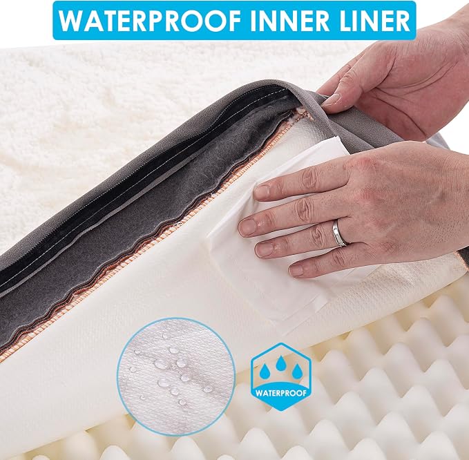Sunheir Waterproof Dog Bed Covers Replacement Washable, Pet Bed Cover Only | Removable Machine-Washable Soft Plush Cover in Easy-Clean, Non-Slip Bottom, Zipper Closure, 41x27x3 Inches, Light Grey