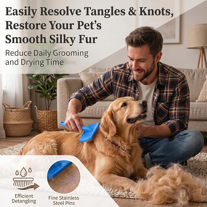 Wooden Long Pin Slicker Brush for Large Dog, Poodles & Doodles Long Hair | Grooming, Fluff & Detangle Heavy Dense Wavy Curly Coats to Easily Prevent Severe Hair Matting During Shedding Seasons