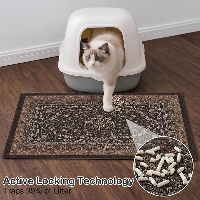 Glittme Cat Litter Mat, 40"x30" Non-Slip Washable Trapping Mat for Cats | Litter Trapping Mat With Thick PVC Coil To Catch Scatter, Soft On Paws And Waterproof Bottom To Protect Floors