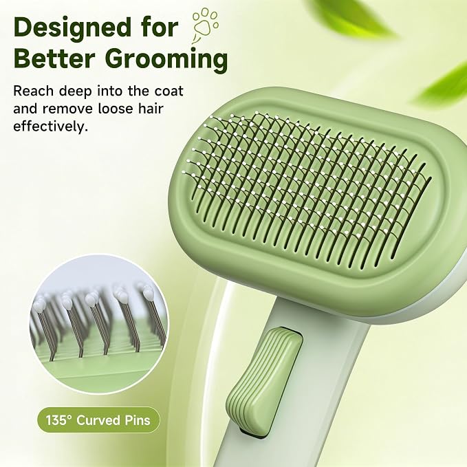 Cat Brush for Shedding, Grooming Comb for Shedding for Dog Kitten Massage Removes Loose Fur, Smooth & Detangling, Cat & Dog Grooming Brush for Short to Medium Length Fur Haired Pets, Green