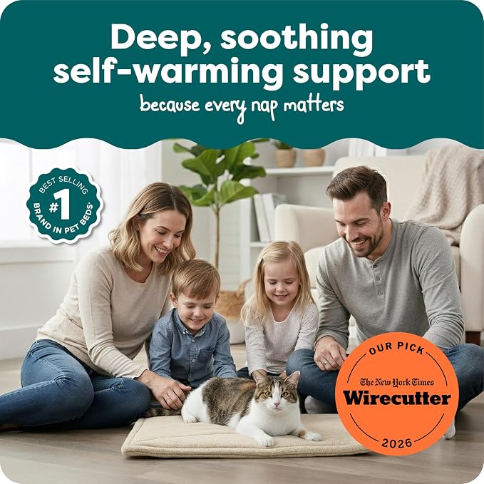 FurHaven ThermaNAP Self Warming Cat Mat, Dog Bed for Crates with Self-Warming Technology for Cozy Rest, Fully Machine Washable, Small, Plush Faux Fur, Cream