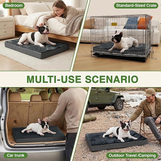 Vonabem Waterproof Small Dog Bed Crate Pad, 24 inch, Outdoor Washable Orthopedic, Anti-Slip Bottom Puppy Cat Bed Kennel Pad 23 * 17 inch, Dark Gray