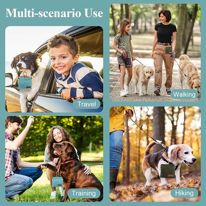 2Pcs Hands Free Dog Treat Pouches for Training, Walking and Outdoor Use | Dog Treat Bag with Carabiner, Hands Free, Auto Closing Pet Treat Pouch for Training,Walking, Hiking
