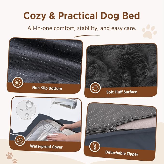 Comfort Expression Orthopedic Dog Beds for Large Sized Dog with Bolster | Waterproof Dog Couch Bed with Washable Cover & Non-Slip Bottom, Supportive Egg Crate Foam Large Pet Bed, 38x25 Inch