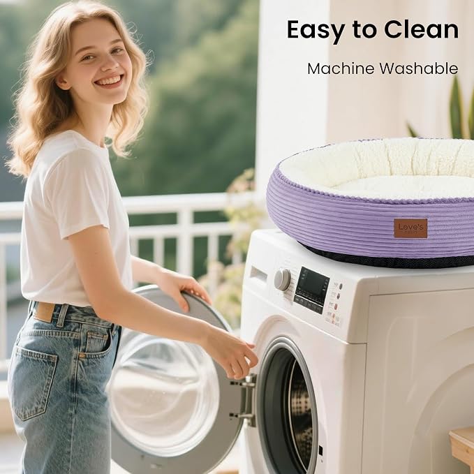 Love's cabin Round Donut Cat and Dog Cushion Bed, 30in Pet Bed for Medium or Large Dogs, Anti-Slip & Water-Resistant Bottom, Soft Durable Fabric Pet Beds, Washable Calming Cat Bed, Violet