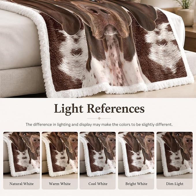 BlessLiving Throw Blanket, Brown Dog Animal Gift, 50x60 Inches | sherpa fleece fabric, German Shorthaired Large Pet Blankets Puppy print, for couch or sofa, pet lovers, easy machine care