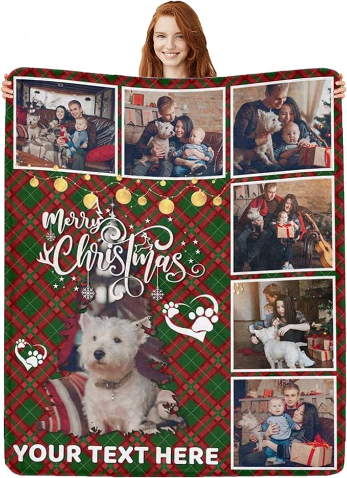 Artsadd Personalized Dog Blanket with Photos & Pet Name, Custom Dog Memorial Blanket and Throws for Remembrance, Customized Puppy Blanket, Dog Gifts for Pet Dog Lovers, Dog Mom Gifts for Women Xmas L