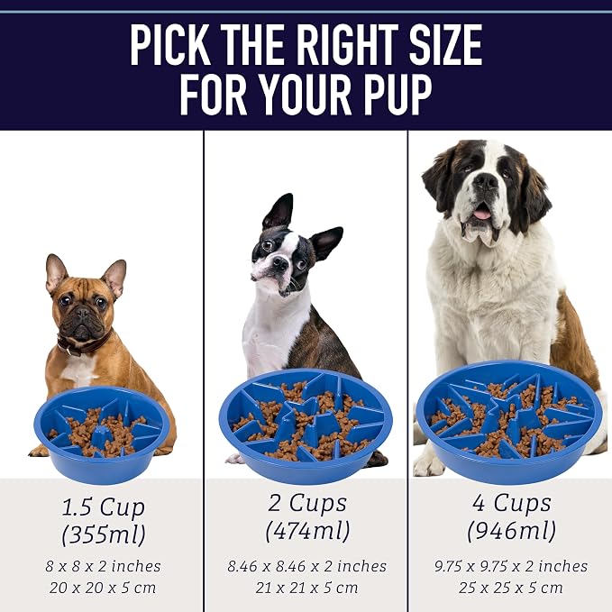 Leash Boss 2-Pack Slow Feeder Dog Bowls (2 Cup) Puzzle Dog Food Bowl with Stainless Steel Bowl - Fits into Elevated Pet Feeders - Slow Eating for Large, Medium & Small Sized Breeds, White