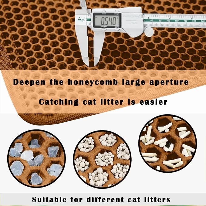 HCY&WLD Cat Litter Mat, Double Layer Cat Litter Box Mat (30x22 Inch, Brown) | Waterproof Urine-Proof Non-Slip Litter Trapping Mat, Soft on Kitty Paws, Scratch-Resistant, Scatter Control, Easy to Clean