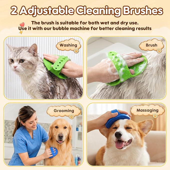 Electric Dog Shampoo Dispenser 500ml Rechargeable Duck-Shaped Pet Bath Dispenser with Auto-Mix Motor & 2 Adjustable Silicone Brushes, IPX7 Waterproof Dog Shampoo Frother for Gentle Cleaning