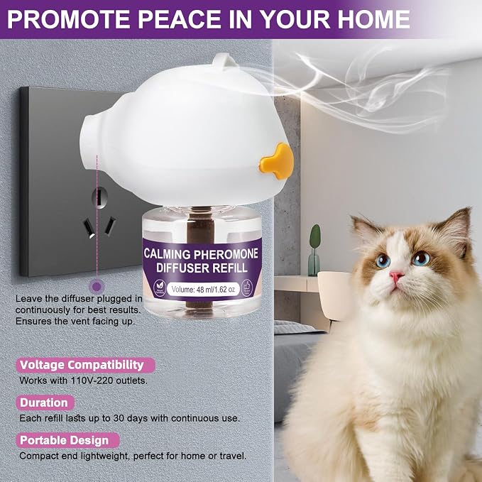 SLE Cat Pheromones Calming Diffuser: 1 Cat Calming Diffusers & 3 Refills, Relieve Anxiety Stress Reduce Spraying Fighting and Scratching Fits All Cats & Kittens