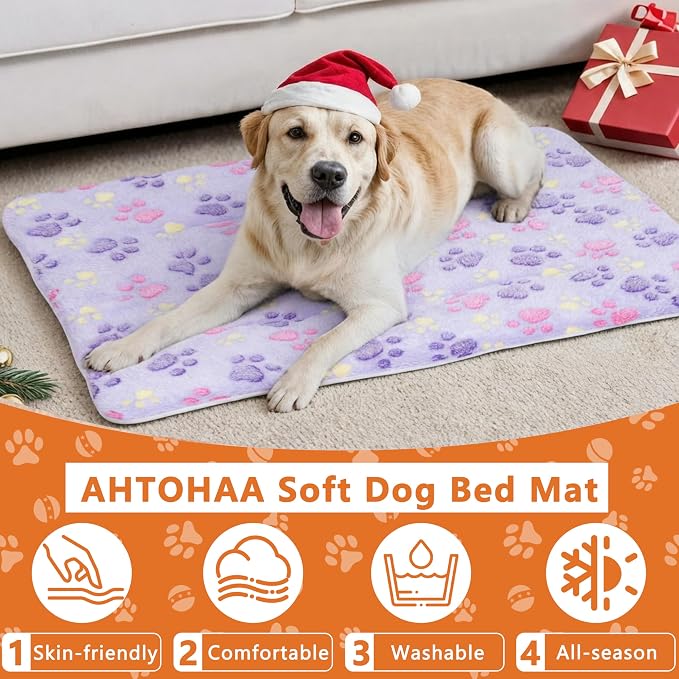 Small Pet Bed Mat, Soft Pad for Rabbits, Guinea Pigs & Hamsters, Cute Pattern, Durable & Machine Washable, Pet Pad for Tiny Animals (Purple Paw, Small)