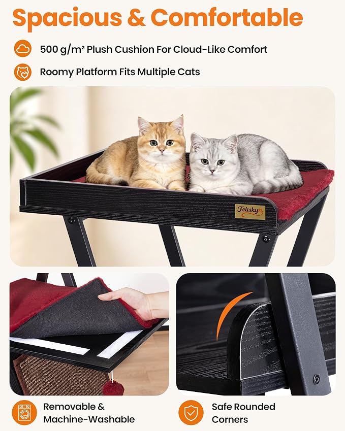 Modern Wood Cat Tree Tower for Indoor Cats Large Adult 67-in Tall | Heavy Duty XL Stable Wooden Cat Condo House Furniture with Multi-Level Spacious Perch Scratching Board Soft Washable Pads