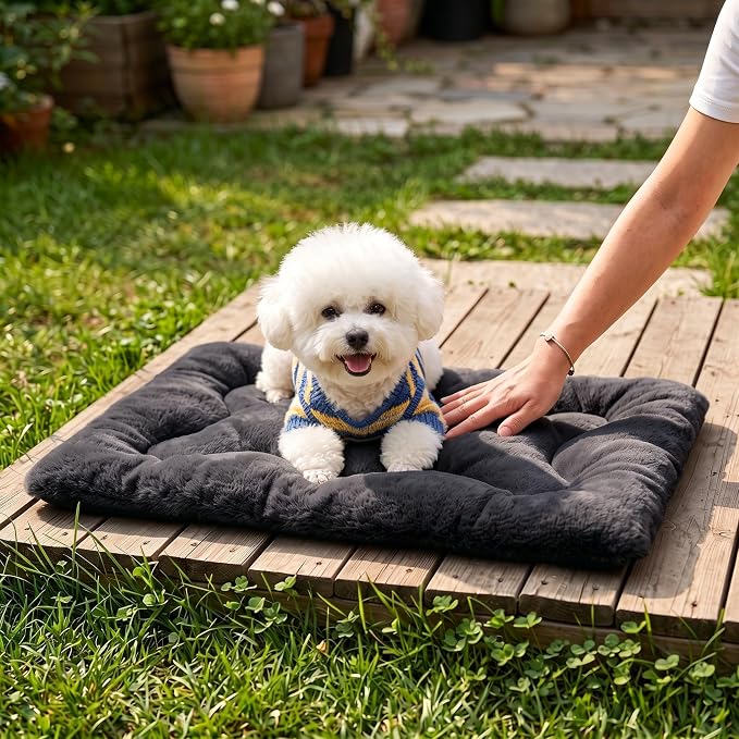 Dog Bed 24" for Metal Crate Pad, Washable Kennel Mat for Small Puppy & Cats | Soft faux rabbit fur, non-slip,machine wash/dry, plush cushioning, for crates, floors & travel, multiple sizes for all breeds