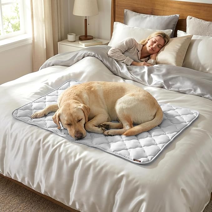 ZOMISIA Cooling Mat for Medium Dogs, Q-Max>0.5 Thin Breathable Cold Crate Pad for Pet, Portable Washable Kennel Bed for Summer Active Dog with Chill Cool Soothing Fabric to Rapid Cooling, 29x18, Grey
