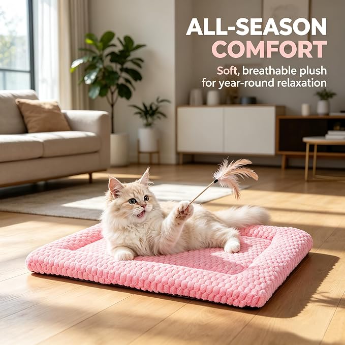 Dog Bed Mat - Dog Crate Pad - Reversible Mat for Pet Comfort - Soft Bed Crate Pads with Dual-Sided Design for All Seasons (Pink, 18" L x 14" W x 1.5" Th)