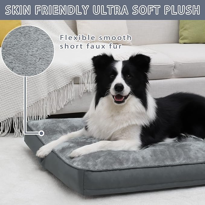 Dog Crate Bed Waterproof Deluxe Plush Dog Beds with Removable Washable Cover Anti-Slip Bottom Pet Sleeping Mattress for Large, Medium, Jumbo, Small Dogs, 35 x 22 inch, Gray (Pack of 2)