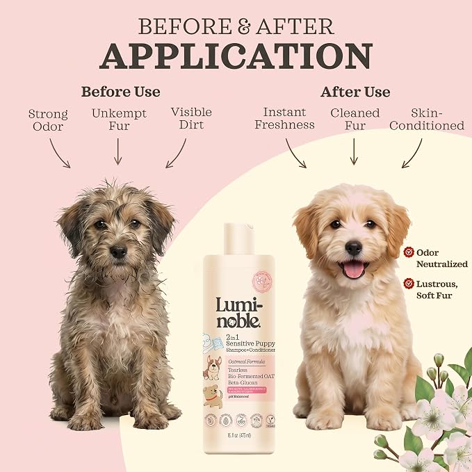 2in1 Hypoallergenic Dog Shampoo & Conditioner, Oatmeal & Collagen Formula | Tearless Dog Wash for Puppies, Itchy Skin Relief, White Musk Scent, Moisturizing & Skin Sensitive Friendly, 16 fl oz