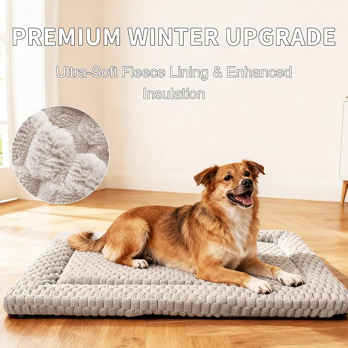 Dog Bed Mat,Reversible & Ultra Soft Kennel Pad-Machine Washable Pet Bed for Dogs & Cats-All-Weather Crate Liner for Crates,Carriers & Travel (Light Gray, 35" L x 23" W x 1.5" Th)