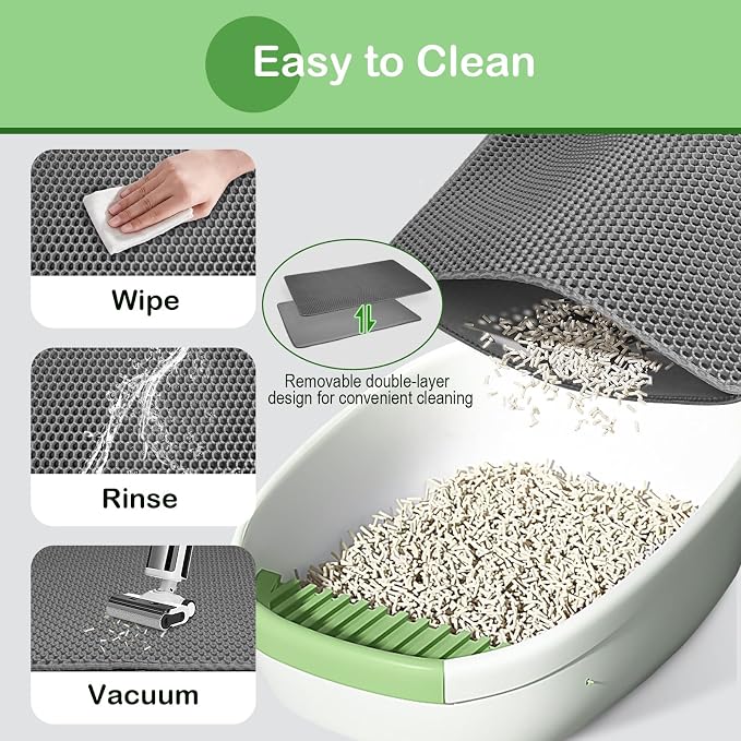 Cat Litter Mat 36"x 24" Double Layer Waterproof Litter Trapping Mat, Gray | Kitty Cat, Easy to Clean Litter Box Mat Scatter Control Pad