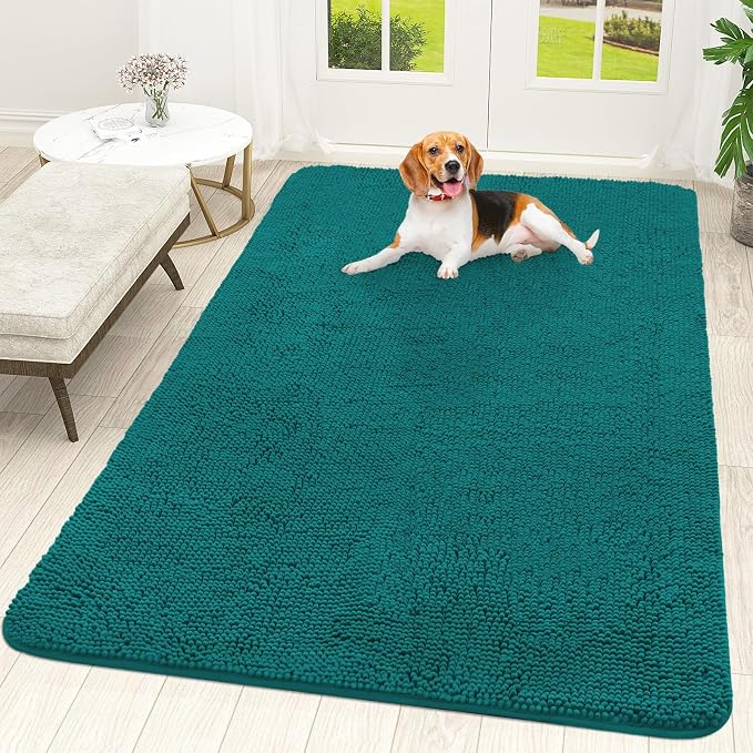 OLANLY Dog Door Mat for Muddy Paws 70x46, Super Absorbent Chenille Mud Mat | Lake Blue, Absorbs Moisture and Dirt, Non-Slip Machine Washable Doormat, Quick-Drying Indoor Entryway Floor Carpet for Dogs