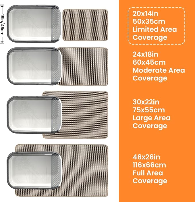 Small Cat Litter Mat, Double Layer Honeycomb Litter Box Mat | 20x14”, Reduces Litter Tracking, Waterproof, Non-Slip, Soft on Paws, Scratch Resistant, Easy to Clean, Beige
