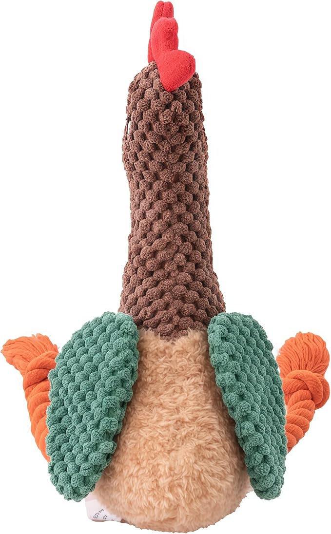 Plush Chicken Dog Toy with Squeaker, Interactive Rope Legs for Small and Medium Dogs, Multicolor Tug and Fetch Chew Rooster Toy