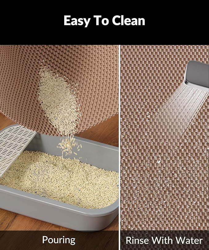 Cooyes Cat Litter Mat - Cut to Fit Any Place, 47"x35" Extra Large Litter Trapping Mat for Litter Box, Easy to Clean, Waterproof & Non-Slip Kitty Pad, Scatter Control to Protect the Floor (Khaki)