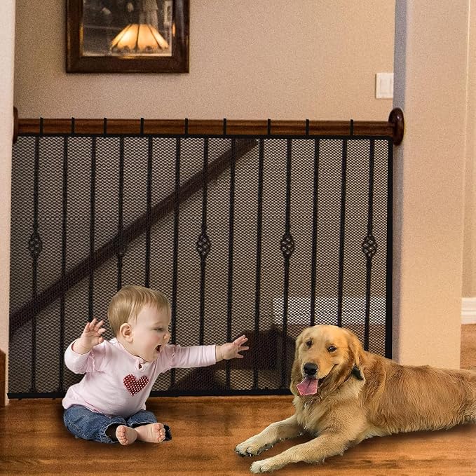 Baby Gate for Stairs, Banister Guard for Kids, Pets, Toys, 26.2ft L x 2.66 ft H, Mesh Netting Safety Net for Balcony Rail Stair, Stairway Net Baby Safety Products for Indoor & Outdoor (Black)