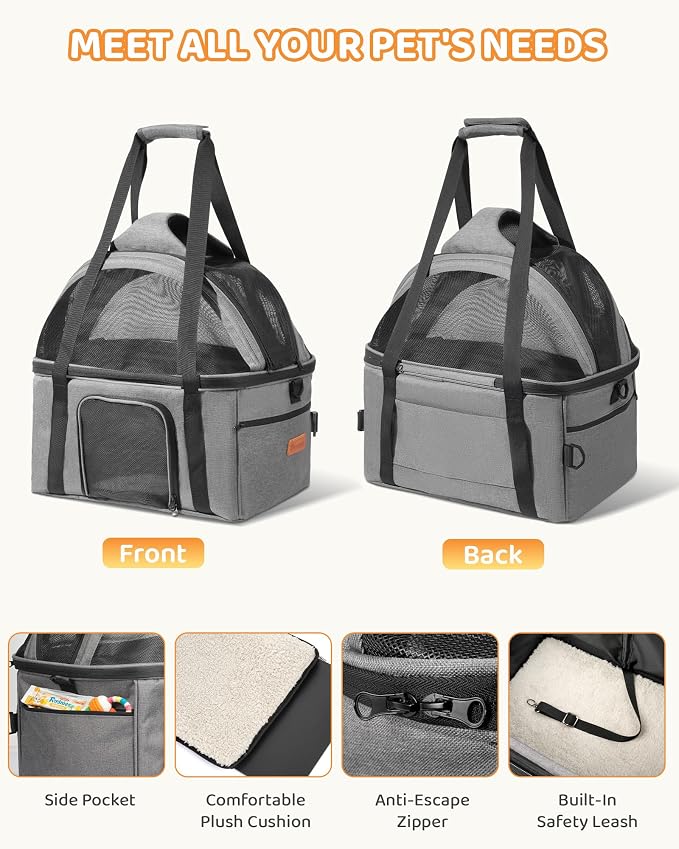 BurgeonNest Top-Expandable Large Cat Carrier, Soft-Sided Cat Bag Carrier for Medium & Large Cats Up to 15 lbs, Upgraded Small Dog Car Seat, Pet Travel Bag with Full-Open Canopy