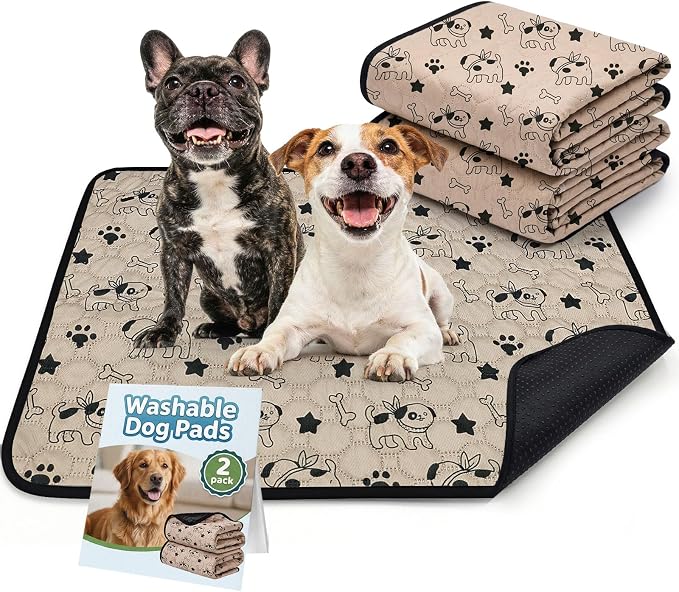 BAEJMJK Washable Dog Pee Pads, Reusable Dog Crate Mats Puppy Training Pads, 4-Layer Super Absorbent Waterproof Non-Slip Leak-Proof Ideal for Potty, Crate, Playpen & Travel(20"x28",Coffee 2-Pack)