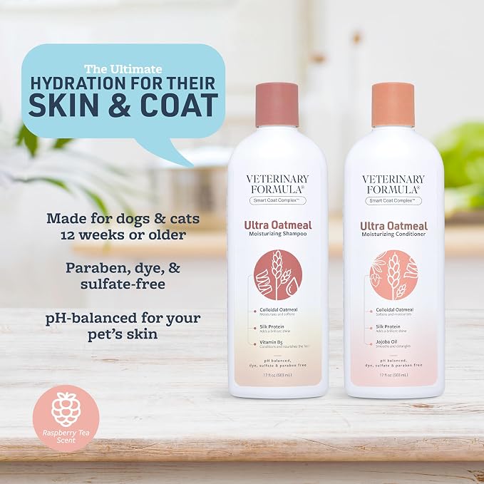 Veterinary Formula Ultra Oatmeal Shampoo + Conditioner Bundle, 17 oz Each | Complete moisturizing care with colloidal oatmeal and jojoba for soft, shiny and hydrated dog and cat coats