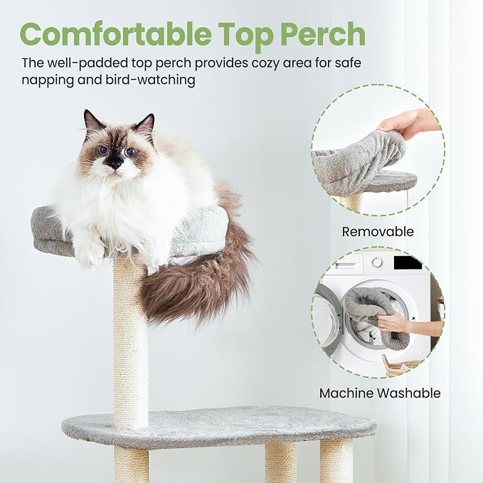 Small Cat Tree Tower with Lots of Scratching Posts - 42 Inch Medium Compact Cats Scratch House with Hammock Perch for Multi Level 2 Kitty - Indoor Corner Cat Bed Condo Climbing Gym Towers Furniture