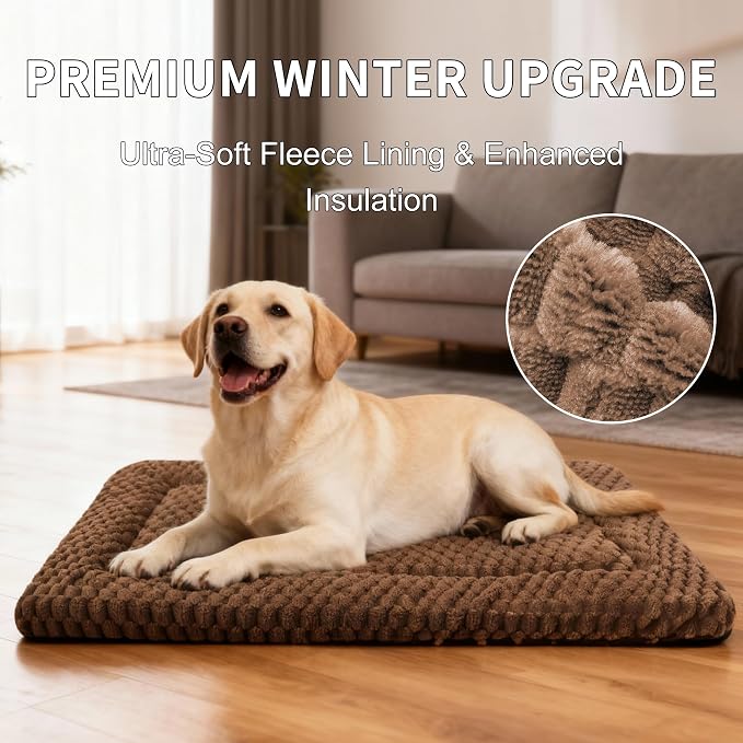 Dog Bed Mat,Reversible & Ultra Soft Kennel Pad-Machine Washable Pet Bed for Dogs & Cats-All-Weather Crate Liner for Crates,Carriers & Travel (Dark Brown, 35" L x 23" W x 1.5" Th)