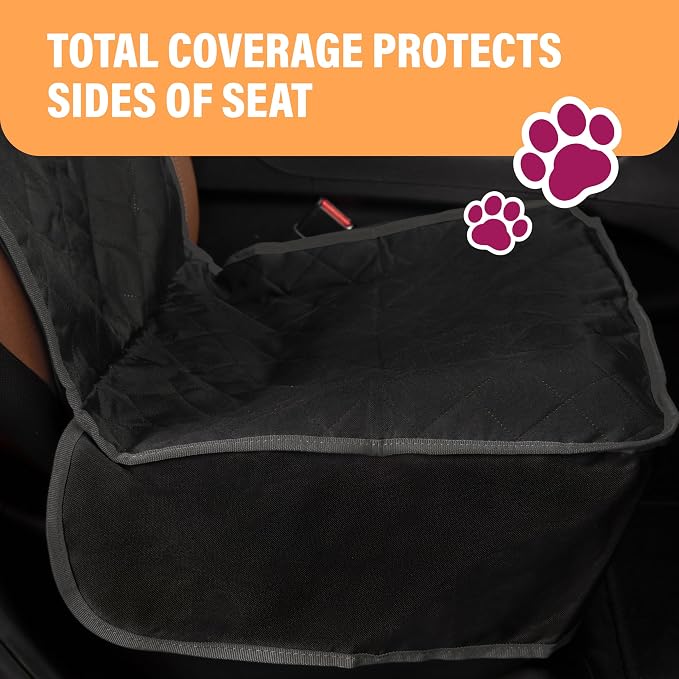 Active Pets Dog Car Seat Cover, Waterproof Front Seat Protector for SUV Truck Sedan, Pet Safety Travel Comfort System with Universal Fit, Black