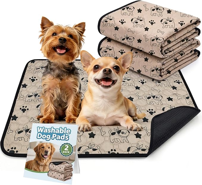 BAEJMJK Washable Dog Pee Pads, Reusable Dog Crate Mats Puppy Training Pads, 4-Layer Super Absorbent Waterproof Non-Slip Leak-Proof Ideal for Potty, Crate, Playpen & Travel(18"x24",Coffee 2-Pack)