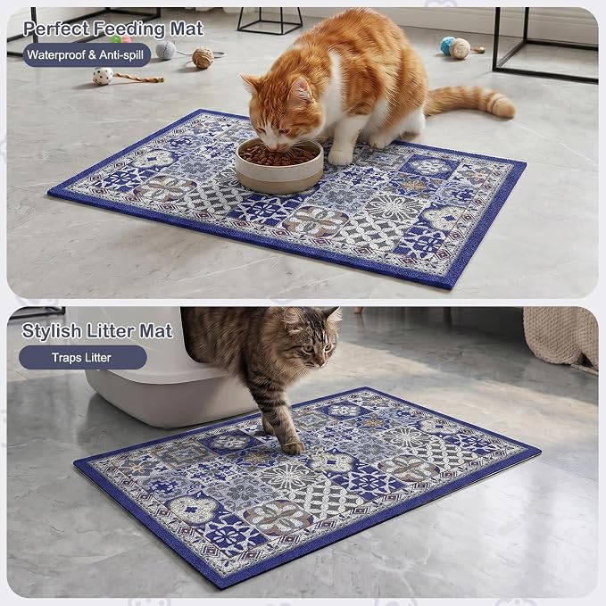 Glittme Cat Litter Mat, 33"x22" Non-Slip Washable Trapping Mat for Cats | Litter Trapping Mat With Thick PVC Coil To Catch Scatter, Soft On Paws And Waterproof Bottom To Protect Floors
