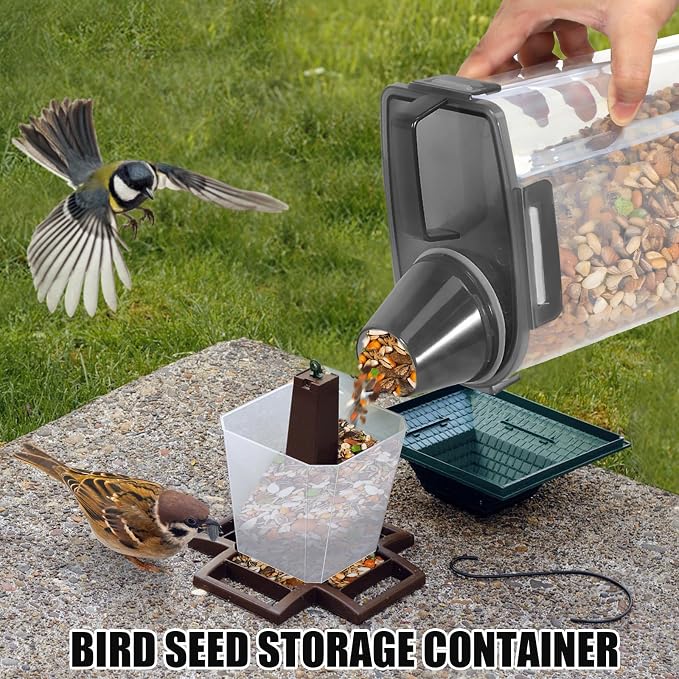 2 Pack 3 Lbs Pet Dog Cat Food Bird Seed Storage Containers for Travel -Grey | Airtight 5 Lbs Rice Dispenser Flour Container Keep Fresh Portable Cereal Oatmeal Holder Large Pour Spout Measuring Cup Handle